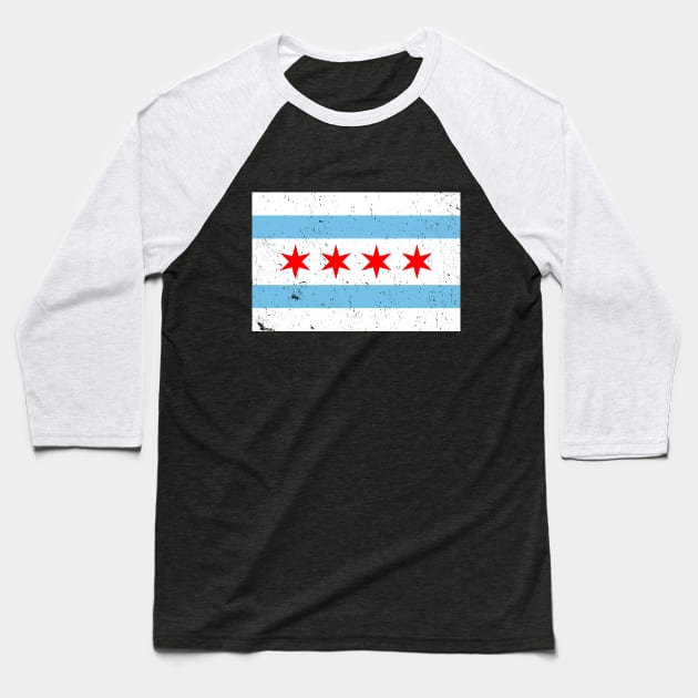 Vintage Distressed Chicago City Flag Baseball T-Shirt by APSketches